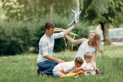 Family playing in garden